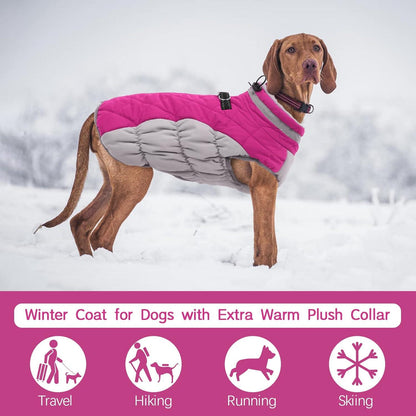 Kuoser Wasserdichter Hundemantel für kleine bis große Hunde, Winterjacke mit Fleece-Futter und reflektierendem Riemen, 3XL, Rosa