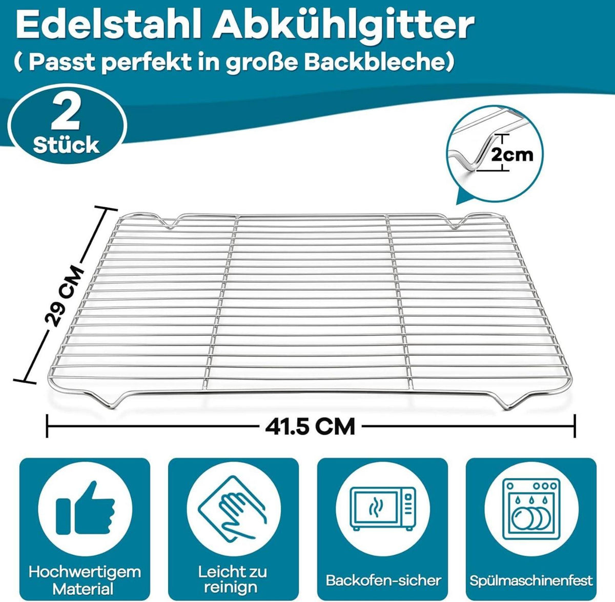 Onader 2 Stück Edelstahl Abkühlgitter Groß 41,5x29x2cm