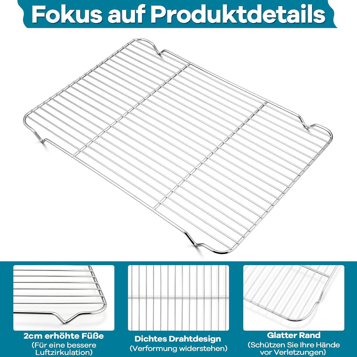 2x Großes Abkühlgitter Edelstahl 41,5x29x2cm Backen Grillen Kühlen