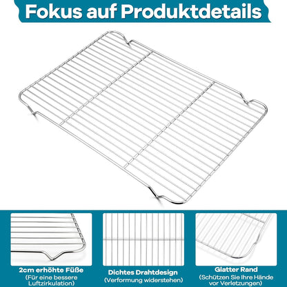 2x Großes Abkühlgitter Edelstahl 41,5x29x2cm Backen Grillen Kühlen