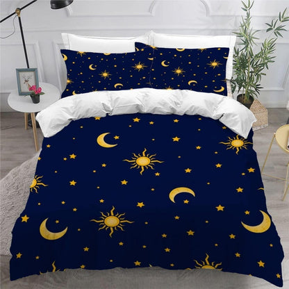 Kinder Bettwäsche 135x200 Sterne Mond Sonne Mikrofaser 3-teilig