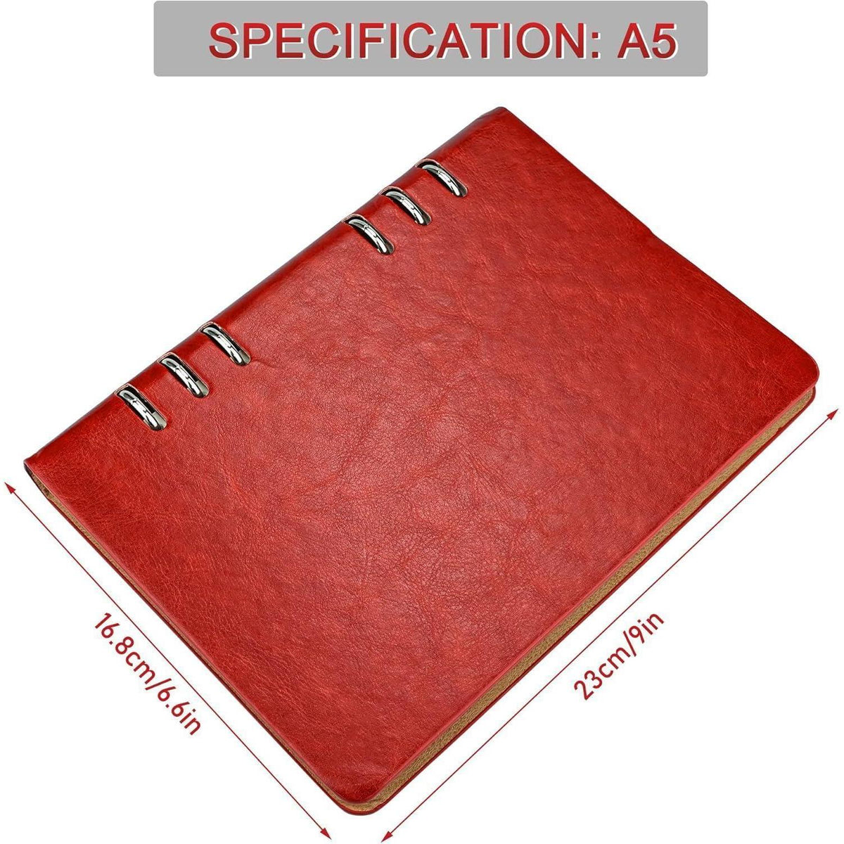 Notizbuch A5, Nachfüllbar, Rot in Lederoptik