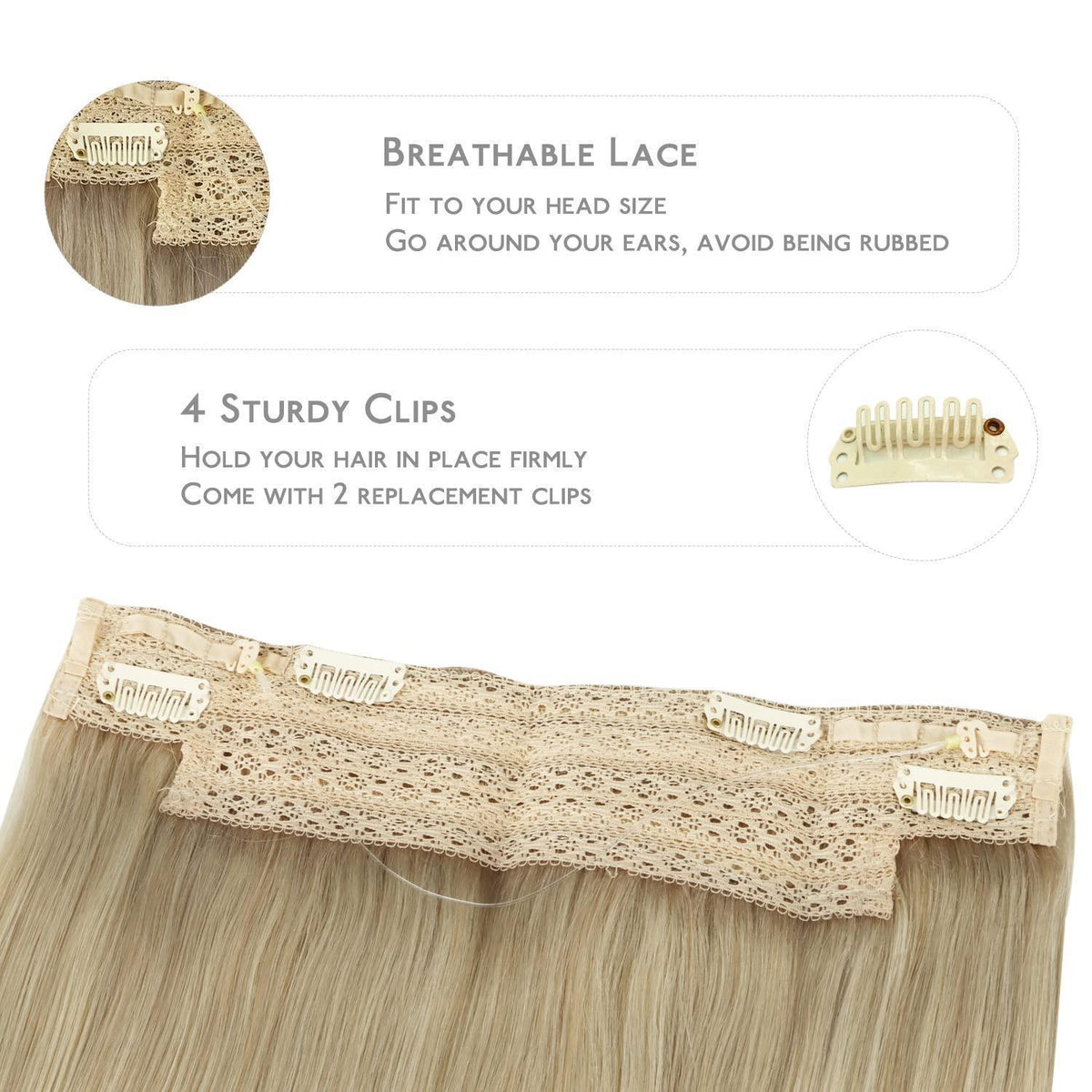 Echthaar Haarverlängerung Aschblond bis Platinblond 45cm