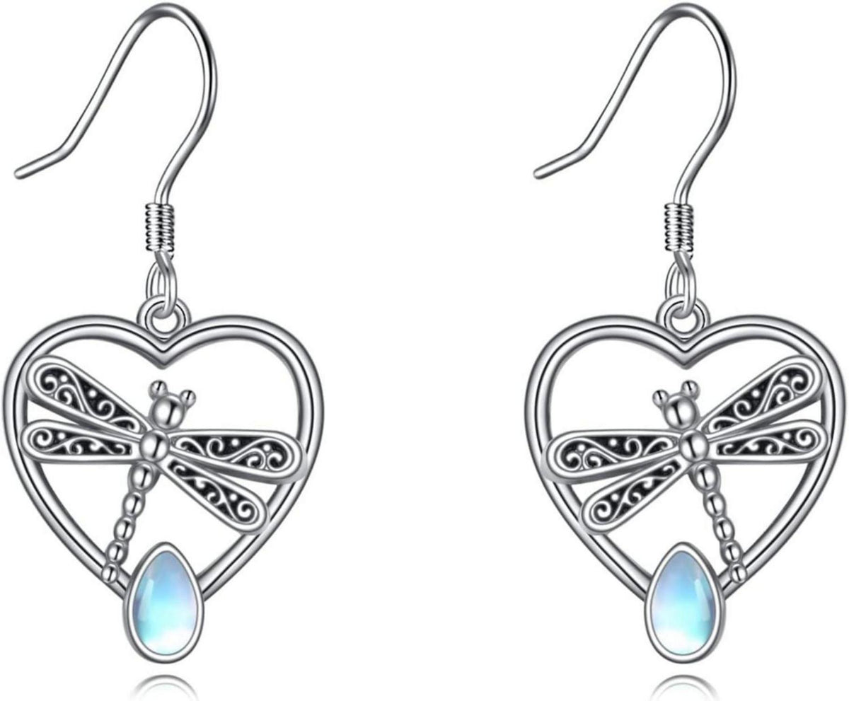 Libelle Ohrringe 925 Sterling Silber Mondstein Damen Geschenke
