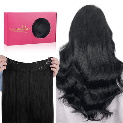 Echthaar Haarverlängerung Schwarz 50cm - Unsichtbare Draht Extensions