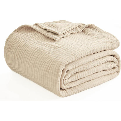 Musselin Baumwolldecke 230x230 cm, Beige, Atmungsaktiv & Weich