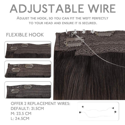 Echthaar Haarverlängerung Dunkelbraun 45cm Remy Draht Extension