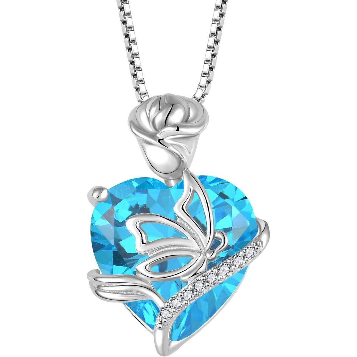 Geburtsstein Kette Damen 925 Sterling Silber Schmetterling Aquamarin