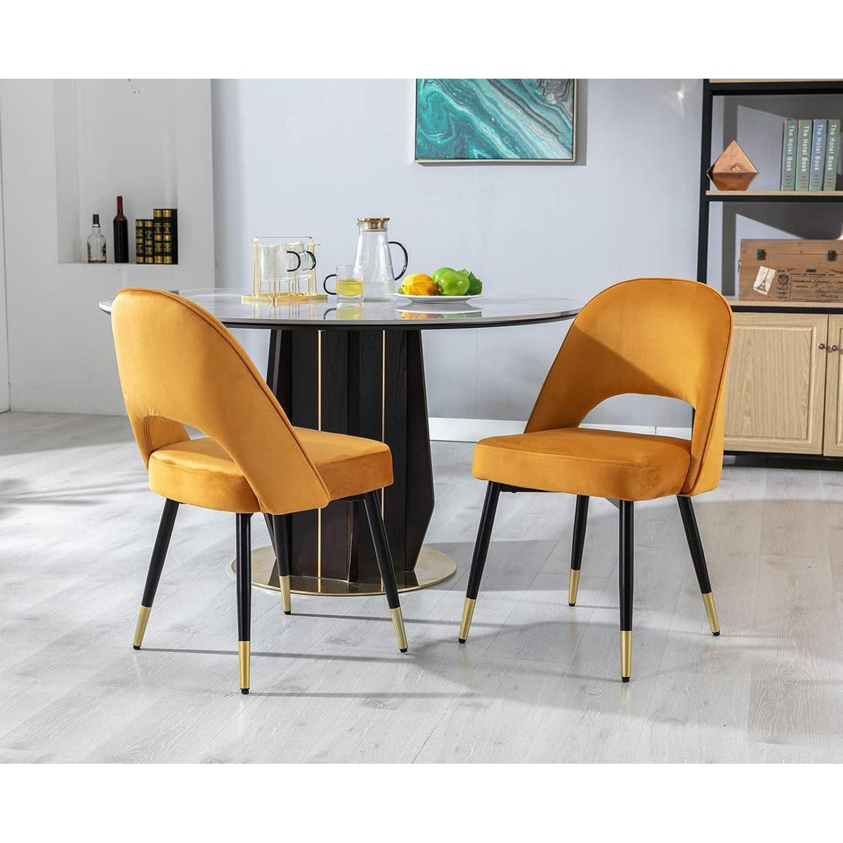 Samt Esszimmerstühle 2er Set – Modern & Komfortabel (Gelb)