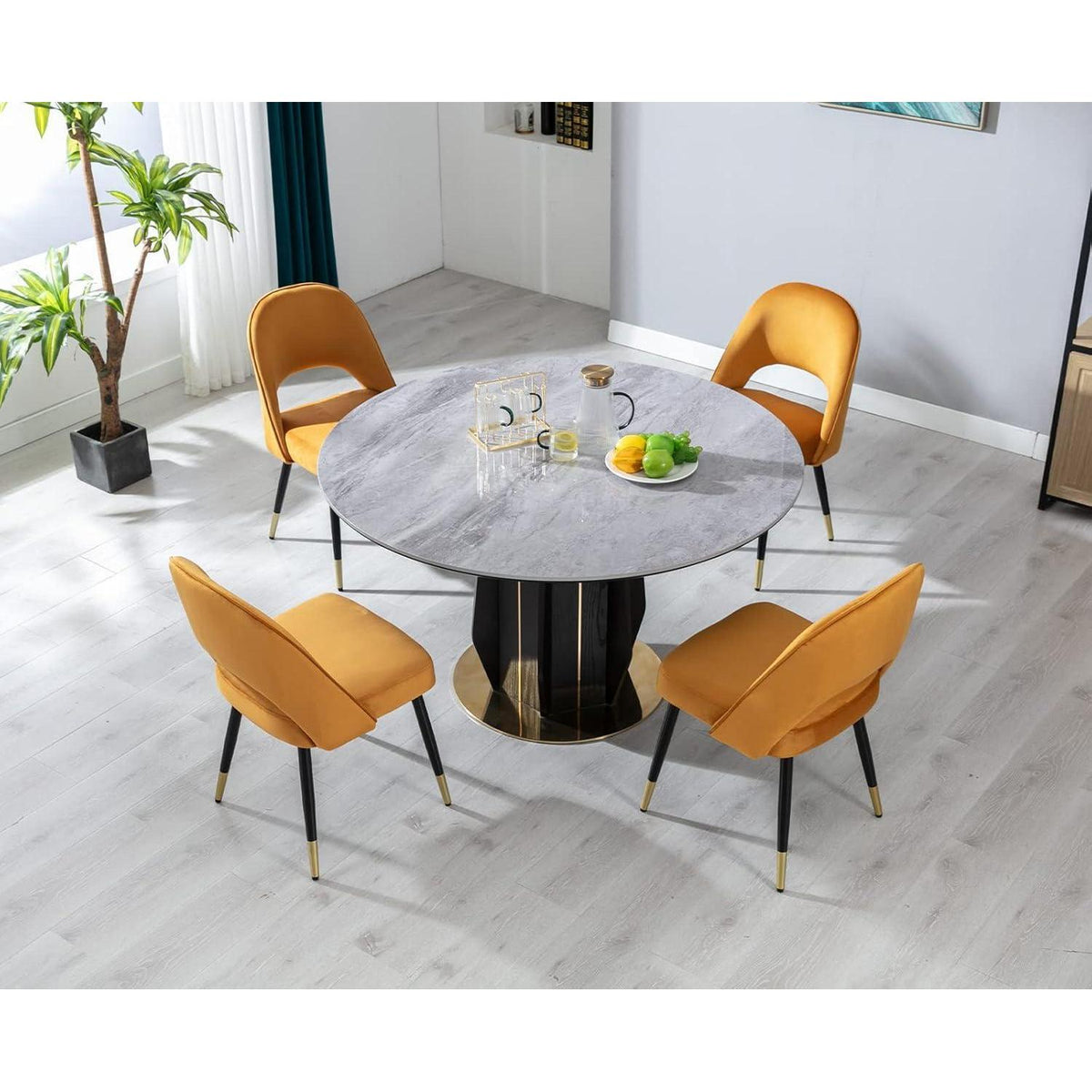 Samt Esszimmerstühle 4er Set – Modern & Komfortabel (Gelb)