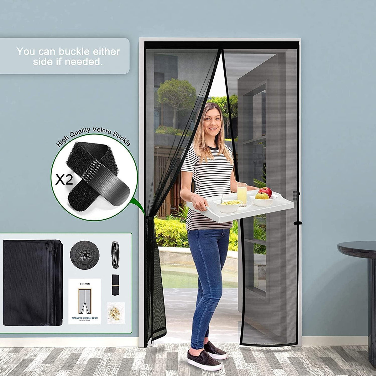 Fliegengitter Tür Magnet Vorhang Insektenschutz Verdickter Schwarz 80x220cm