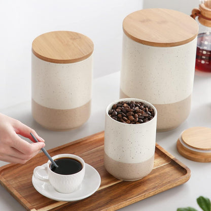 Vorratsdosen Keramik luftdicht Holzdeckel 550ml 3er-Set