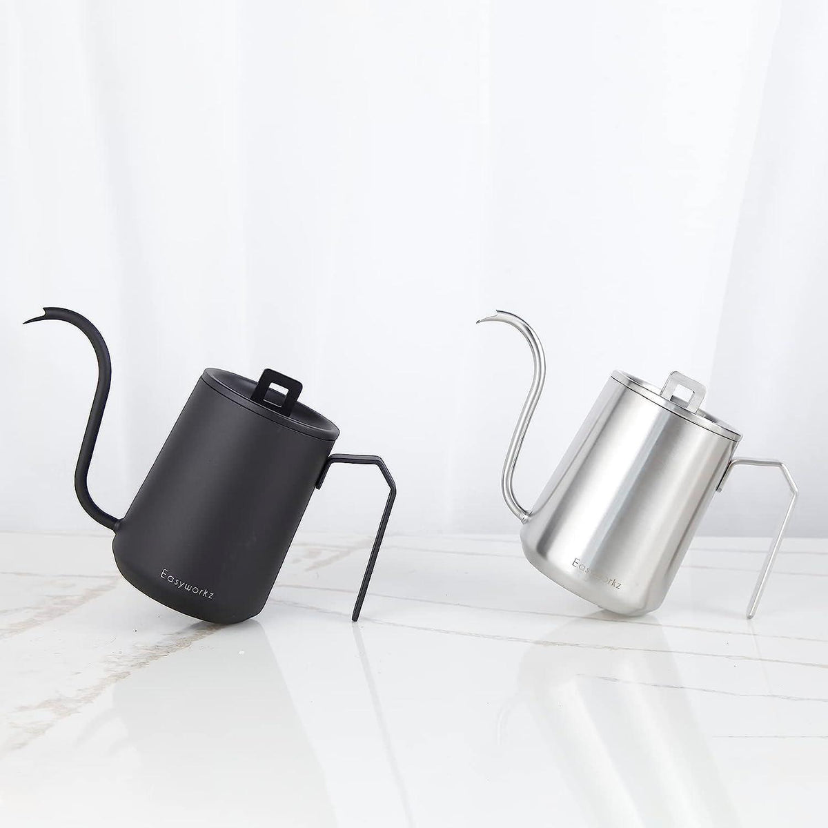Kaffeekanne Edelstahl 600 ml Schwanenhals Handtropfen Silber
