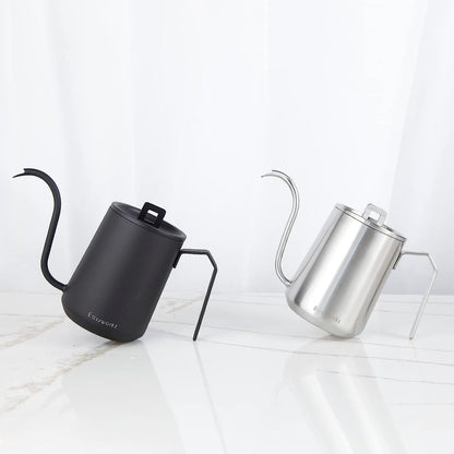 Kaffeekanne Edelstahl 600 ml Schwanenhals Handtropfen Silber