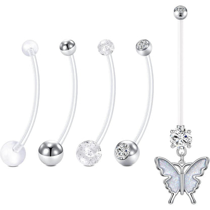 Schwangerschaft Bauchnabelpiercing Set 6 Stück Acryl Flexibel 14G 32mm
