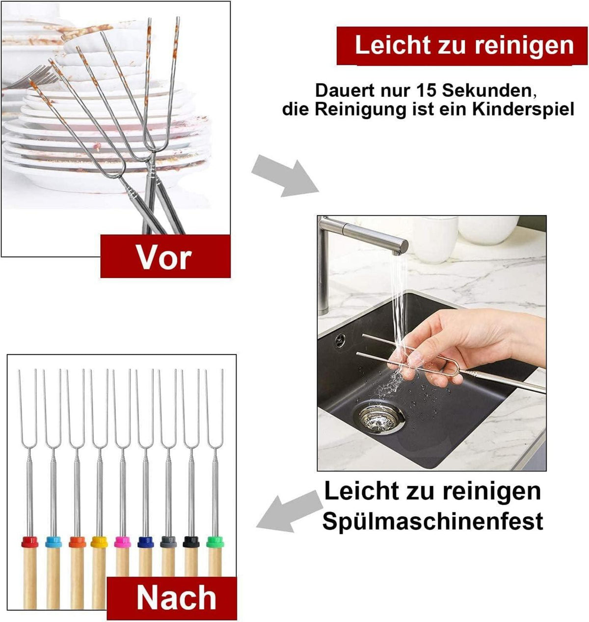 Teleskop Grillspieße Marshmallow Edelstahl Set 6-teilig 81CM