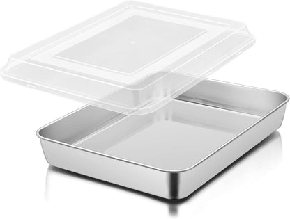 Tiefes Edelstahl Backblech mit Deckel für Brownie Lasagne 31x24x5 cm