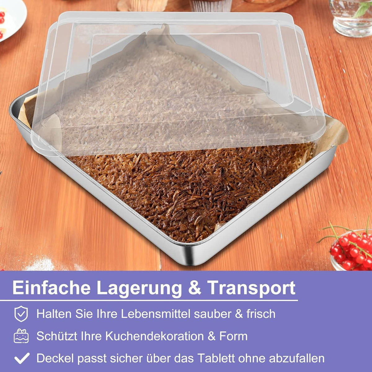 Herogo Tiefes Edelstahl Backblech mit Deckel 31x24x5cm - Ideal für Lasagne, Brownies & mehr