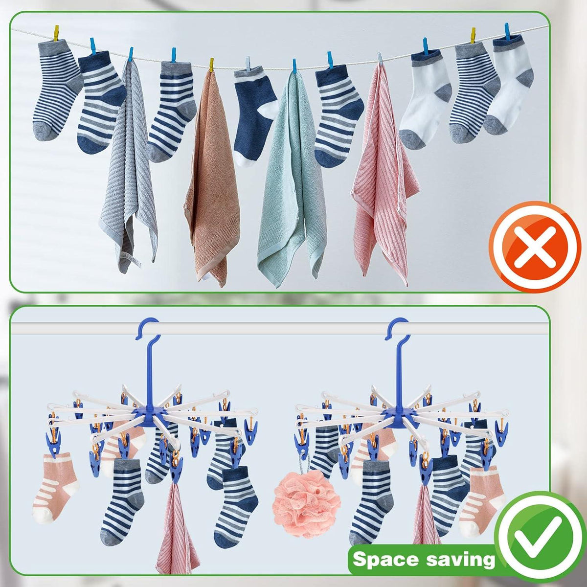 Sockentrockner Wäscheständer 2Stk Faltbarer Kleiderbügel 20 Clips