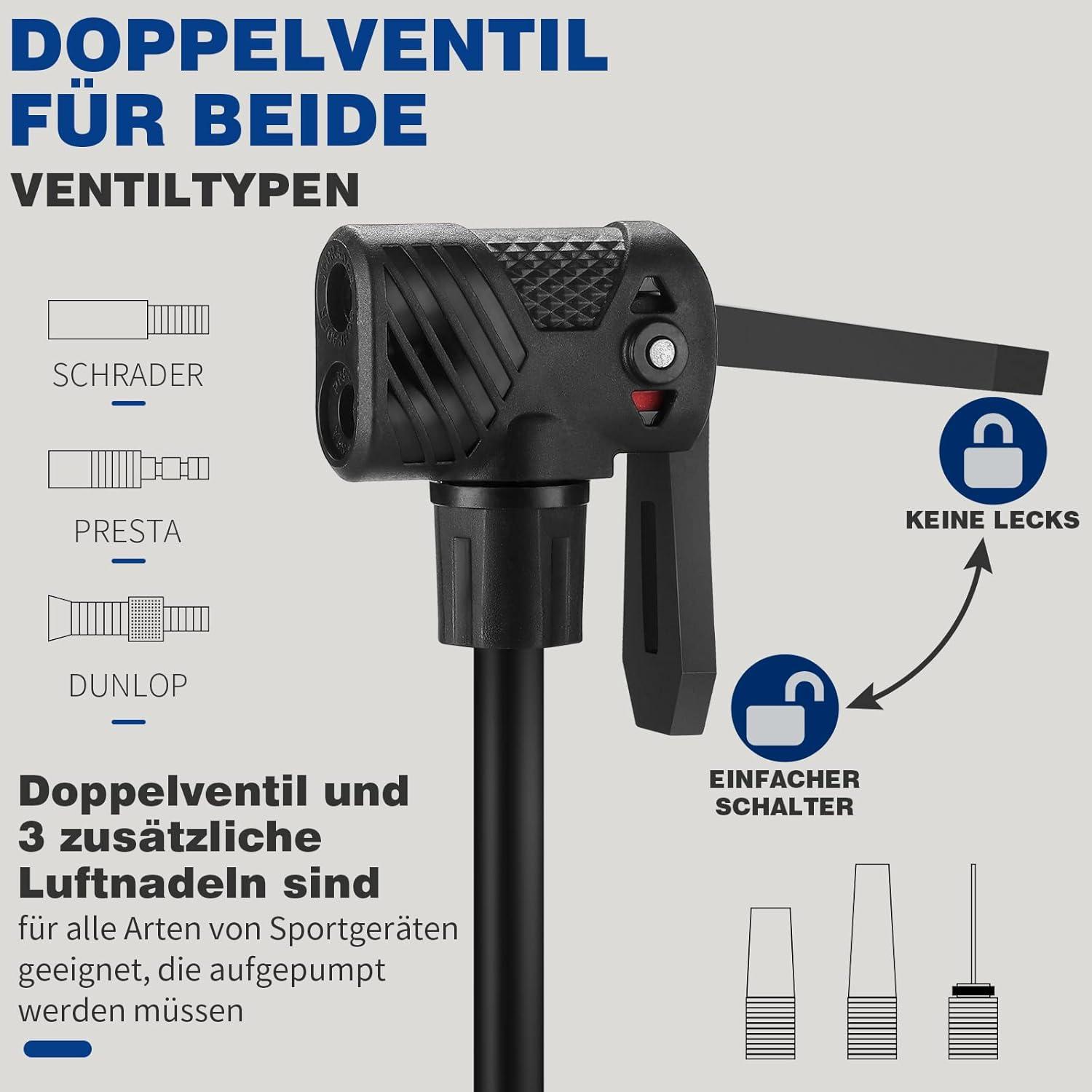 Fahrradpumpe Luftpumpe für alle Ventile 160 Psi Standpumpe mit