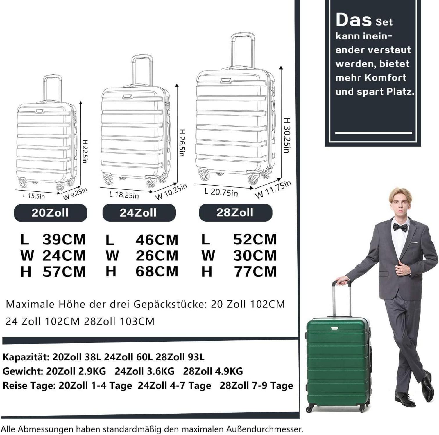 Hartschalen-Koffer Trolley Handgepäck 3tlg ABS TSA-Schloss