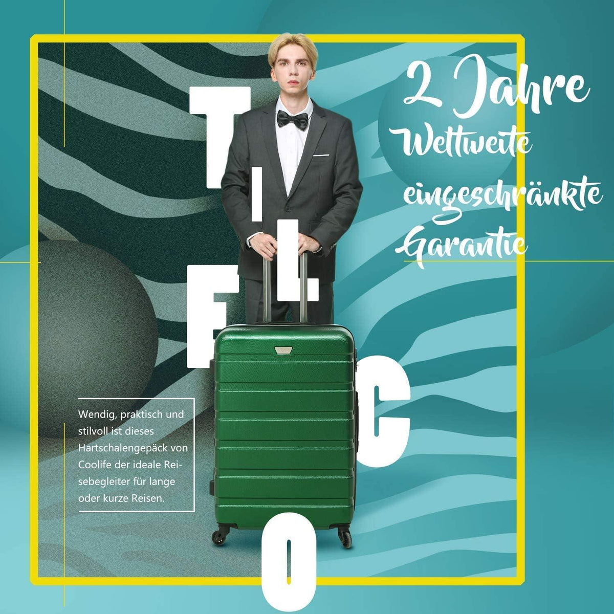 Hartschalen-Koffer Set Weiß/Braun TSA 4 Rollen Aluminium Teleskopgriff