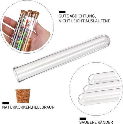 Klare Reagenzgläser mit Korken und Zubehör 160mmm - 100er Set