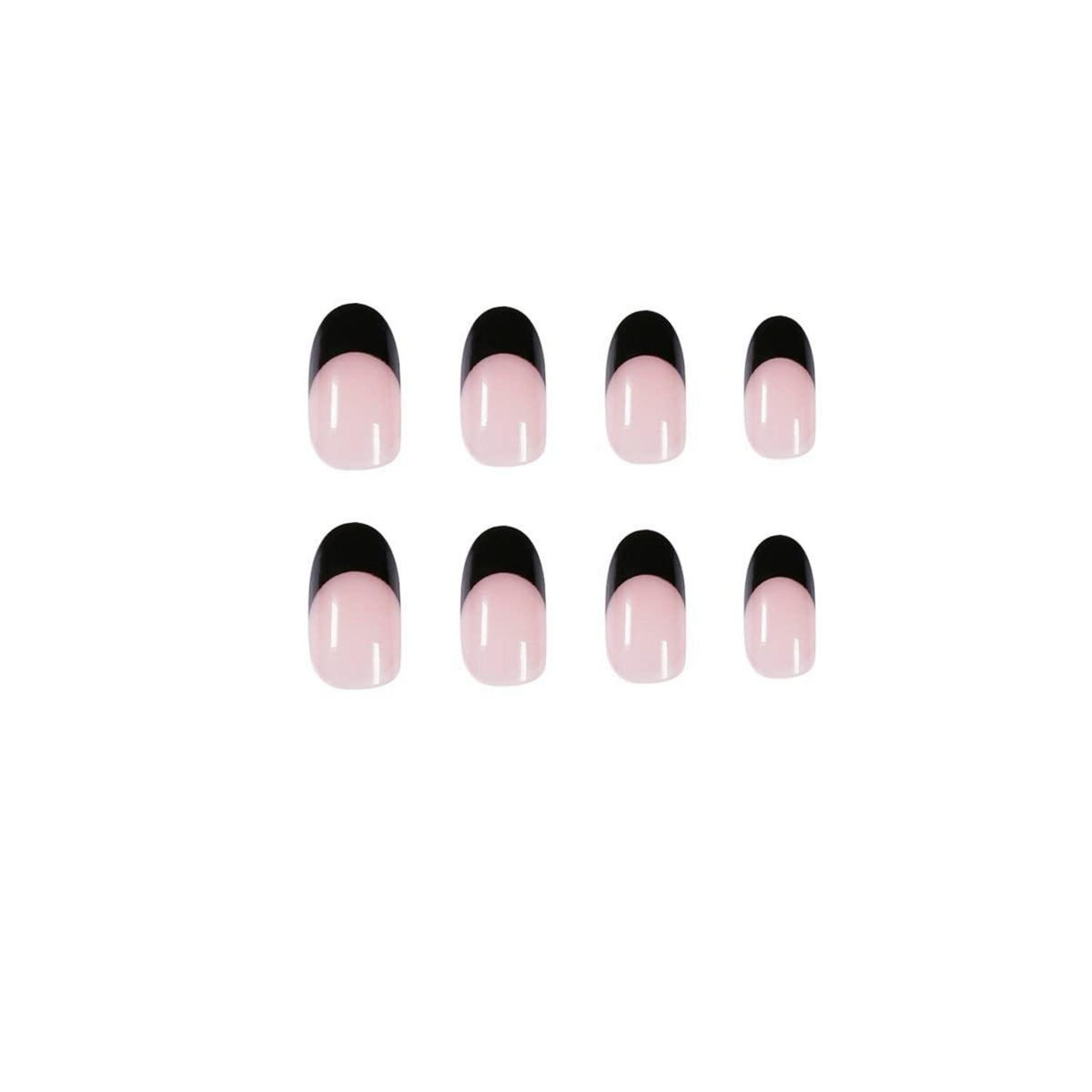 24 Stück Schwarze Künstliche Kurze Mandel Nägel Glossy Nude Oval Press