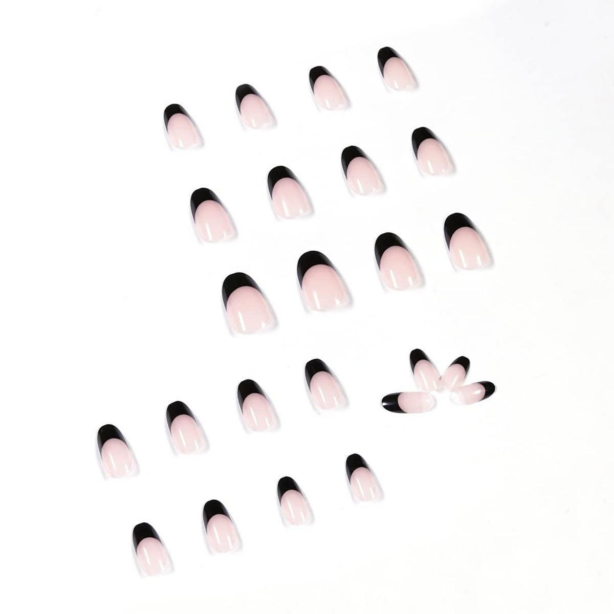 24 Kurze Schwarze Acrylnägel Press on Nägel Glossy Nude Oval Fingernägel Fake Nägel