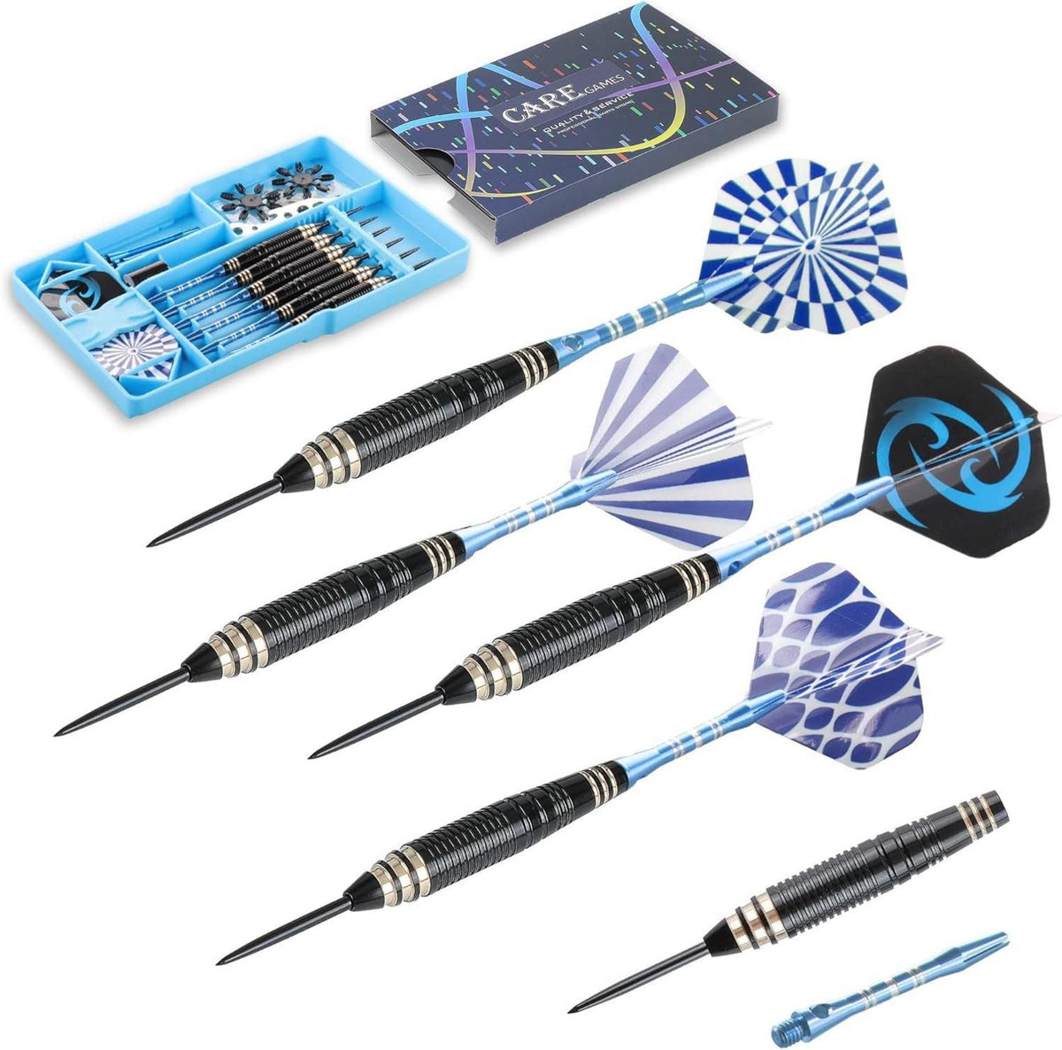 CareGames Profi Dartpfeile Metallspitze 24g 6er Set Steeldarts Aluminium Schaft