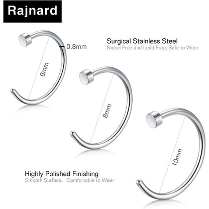 Fake Nasenring Set 15 Stück Edelstahl mit CZ Spitze