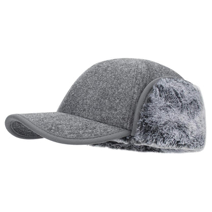 Winter Basecap mit Ohrenklappen Grau, warm gefüttert