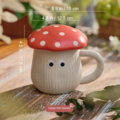 Pilzbecher mit Deckel – Handgemachte Keramiktasse 300ml