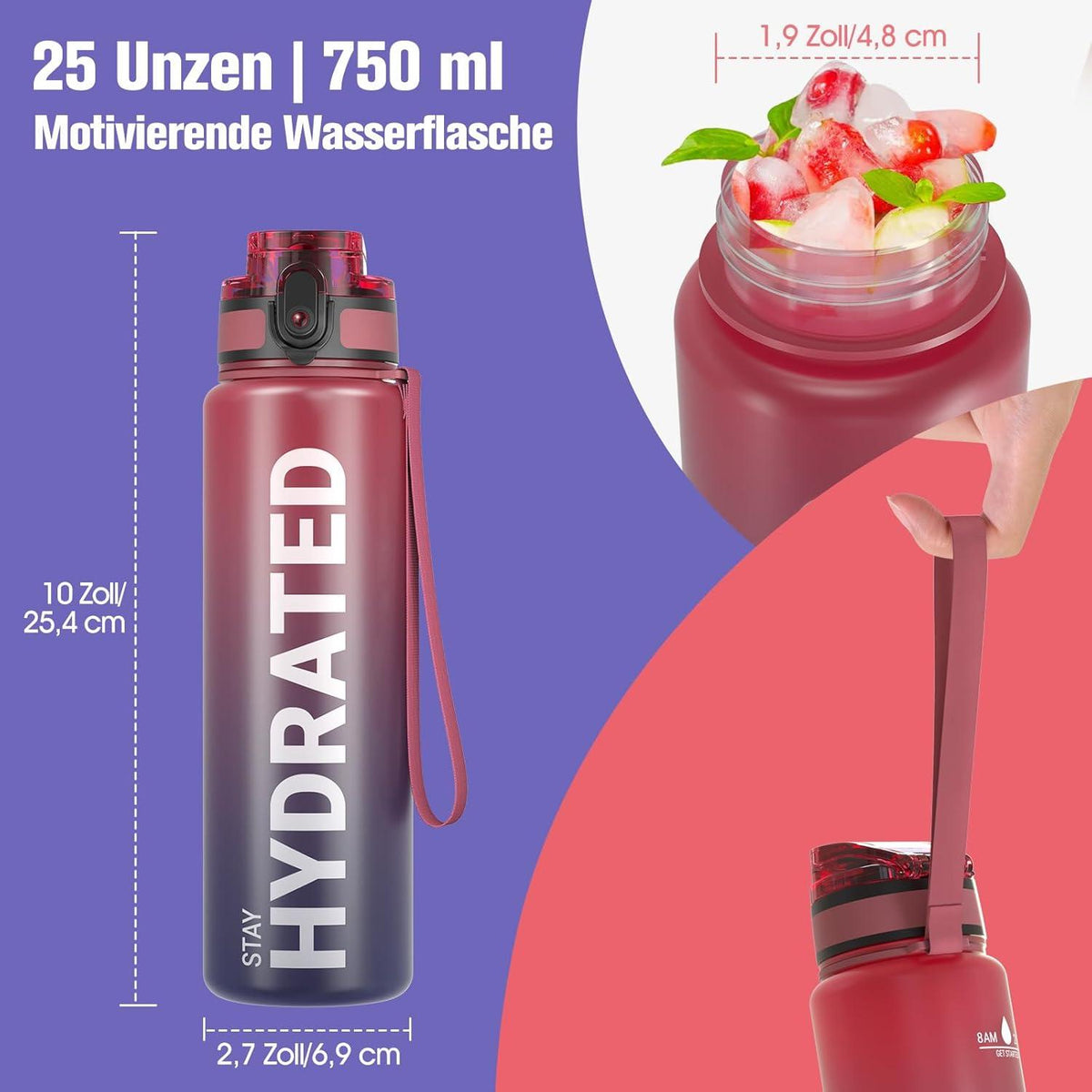 Trinkflasche Sport BPA-frei Tritan 750ML Auslaufsicher Yoga Gym