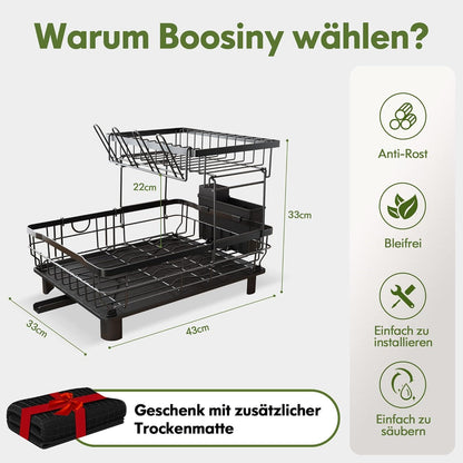 Abtropfgestell Geschirr Edelstahl Schwarz zweistufig Utensilienhalter