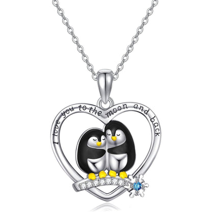 Halskette Sterling Silber Pinguin Herzform Geschenk für Frauen
