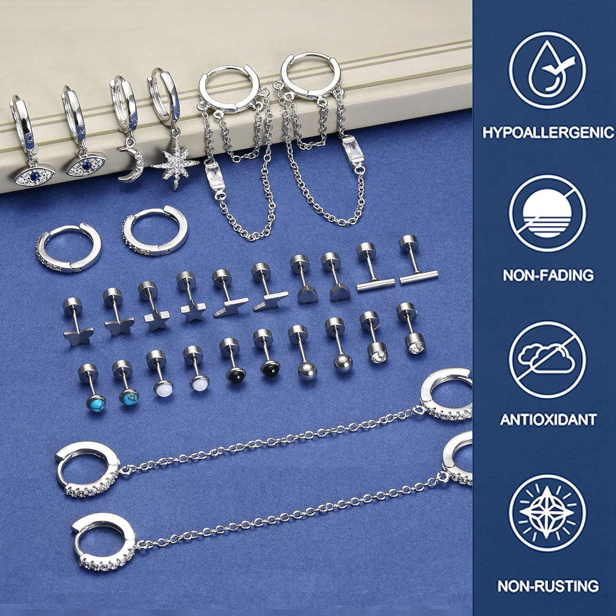 15 Paar Damen Gold Silber Ohrringe Set Hypoallergen Medizinisch