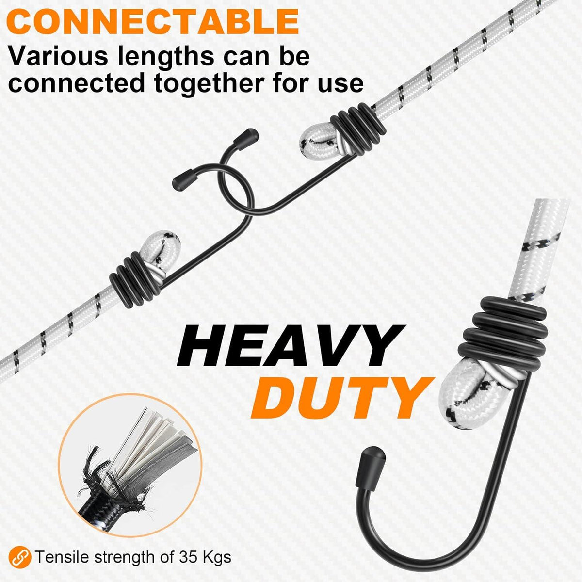 500 cm Hochleistungs-Bungee-Seile mit Haken, 10er-Packung, Möbelschutz, elastische Gurte, ideal für Radfahrer, Motorräder