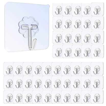 50x Selbstklebende Haken Transparent – Wandhaken für Küche & Bad