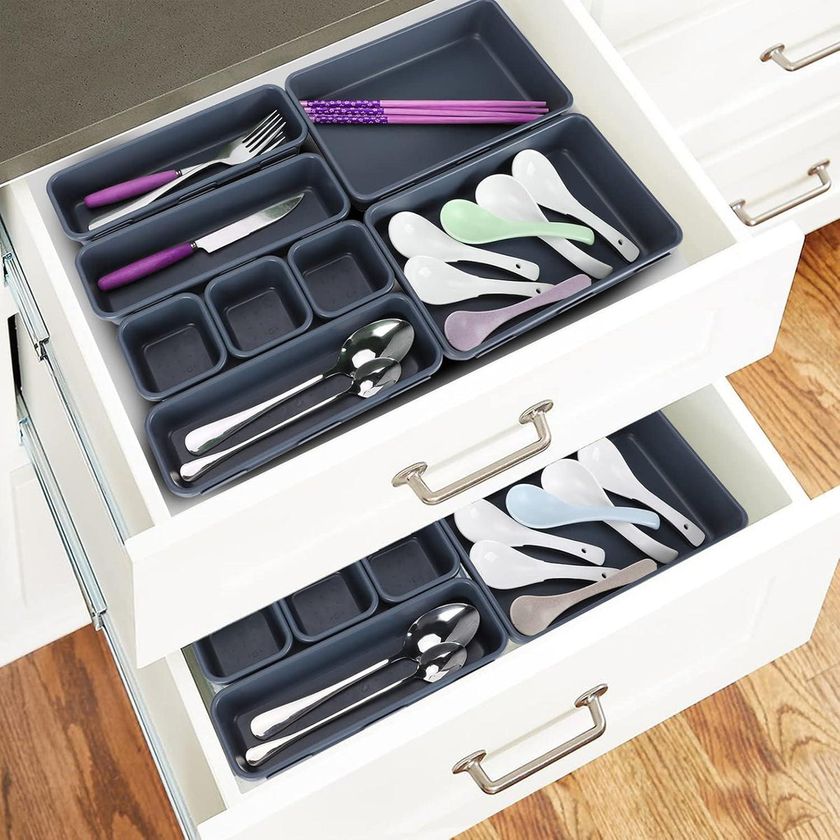 Schubladen Organizer Set 24 Fächer Trennsystem Schwarz Silikon Hemnes-Kommode