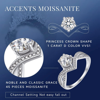 MomentWish Moissainte Verlobungsring Damen 1 Karat Silber 925 Personalisiertes Valentinstag Geschenk