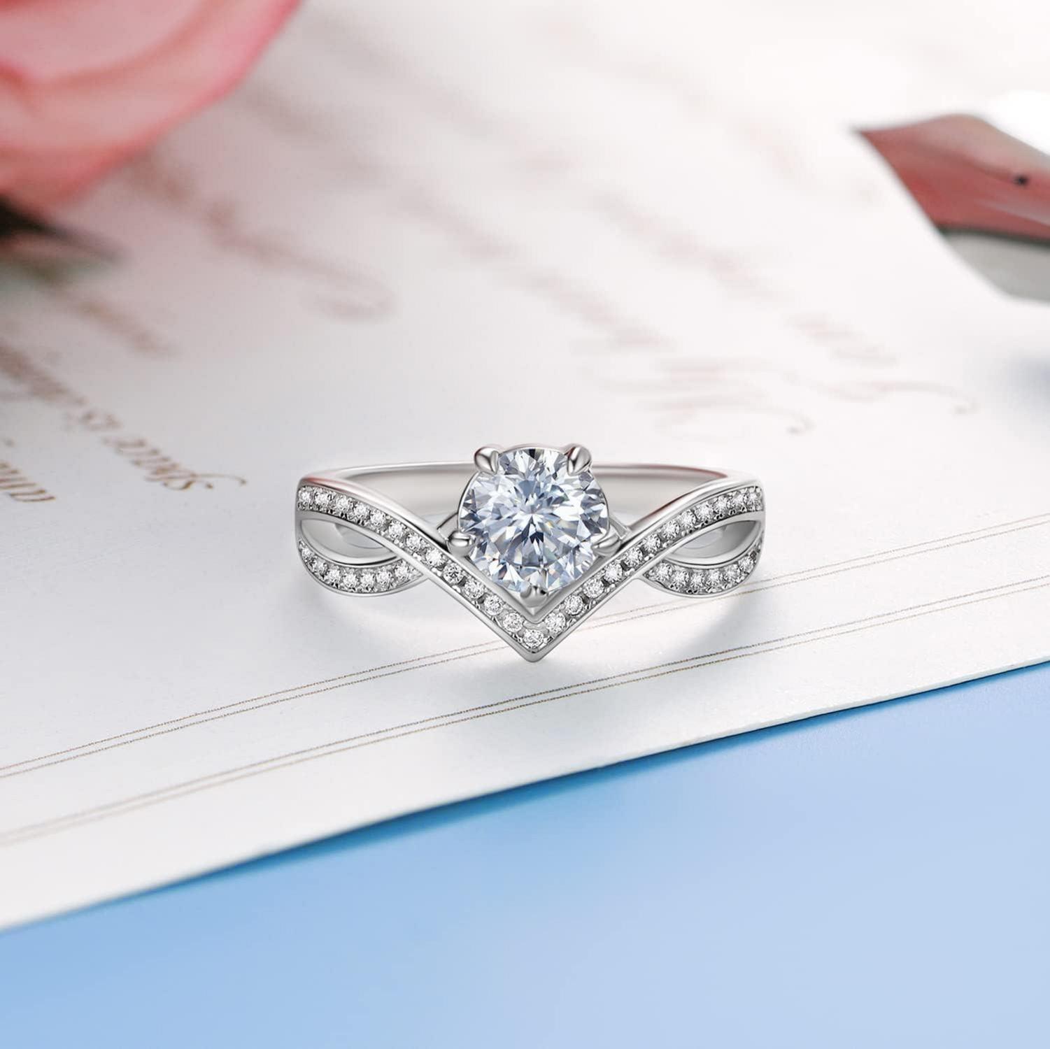 MomentWish Moissainte Verlobungsring Damen 1 Karat Silber 925 Personalisiertes Valentinstag Geschenk