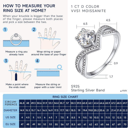 Verlobungsring Moissanite 1 Karat Silber 925 Kronenform