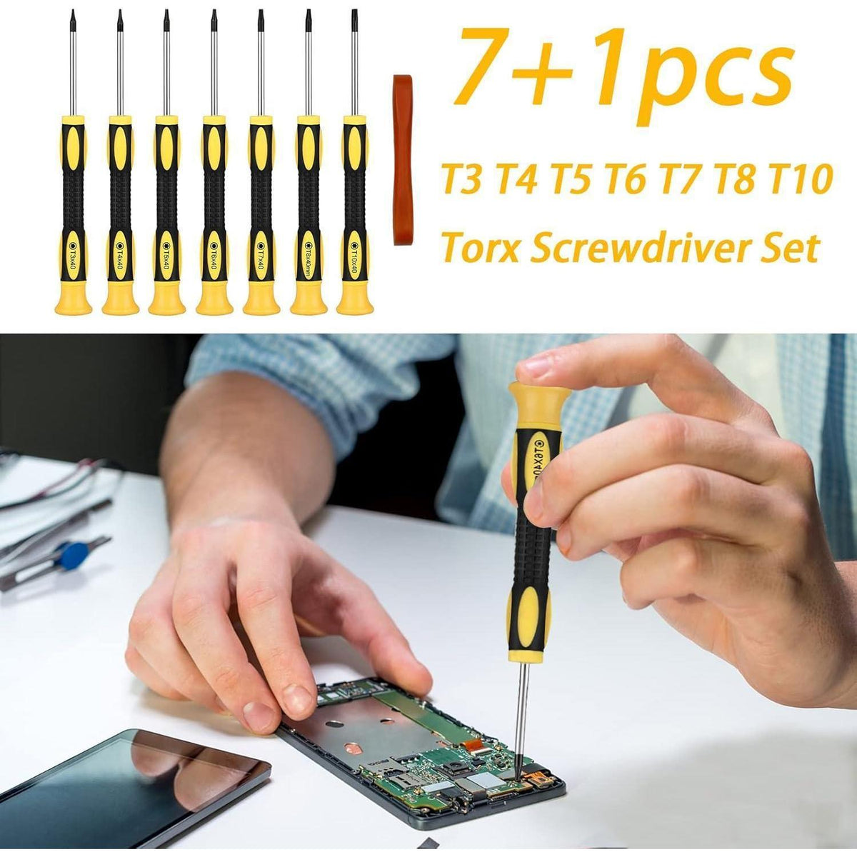Torx Schraubendreher Set 7tlg. mit Hebelwerkzeug für Konsolen & Computer