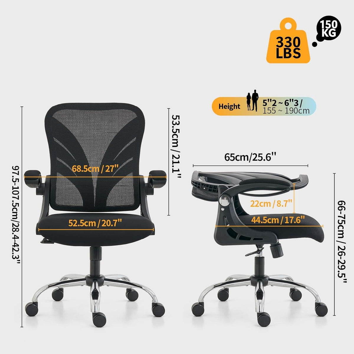 Ergonomischer Bürostuhl mit Klappbarer Rückenlehne und Mesh