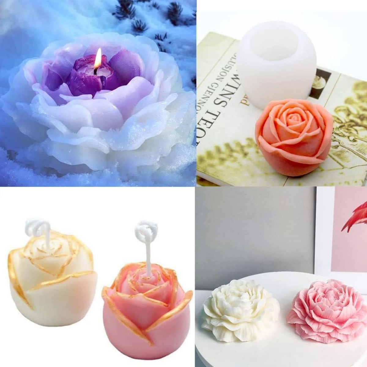 3D Blume Silikon Kerzen Gießformen Set Rose Pfingstrose DIY Kit