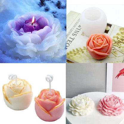 3D Blume Silikon Kerzen Gießformen Set Rose Pfingstrose DIY Kit