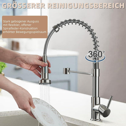 Hochwertiger Edelstahl Küchenarmatur mit ausziehbarer