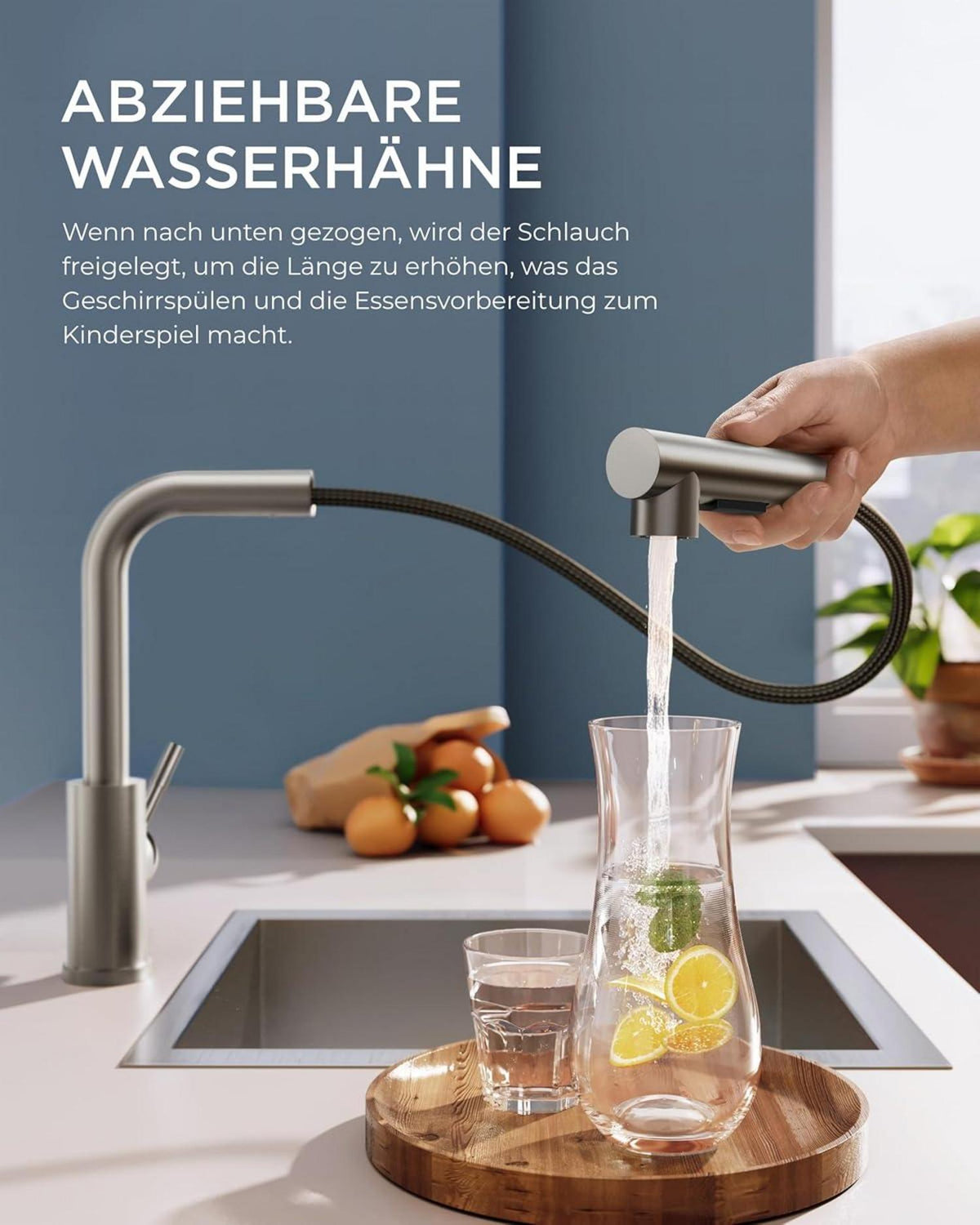 FORIOUS Hochdruck Küchenarmatur mit ausziehbarer Brause und
