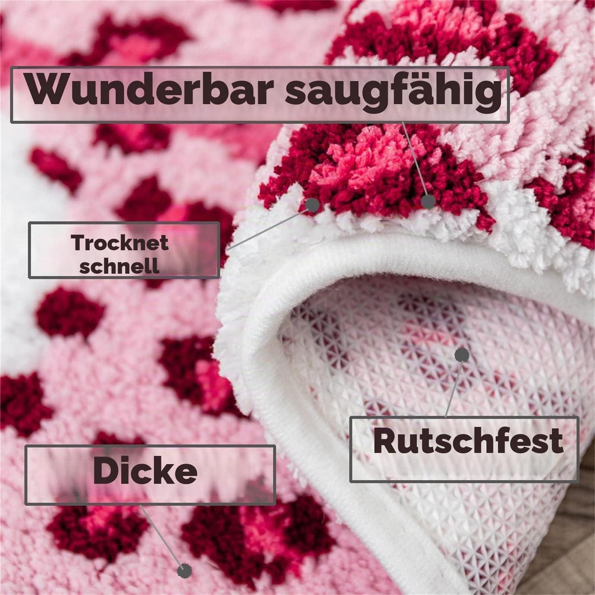 Rutschfeste Badematte Leoparden-Design Rosa - Weich & Kuschelig